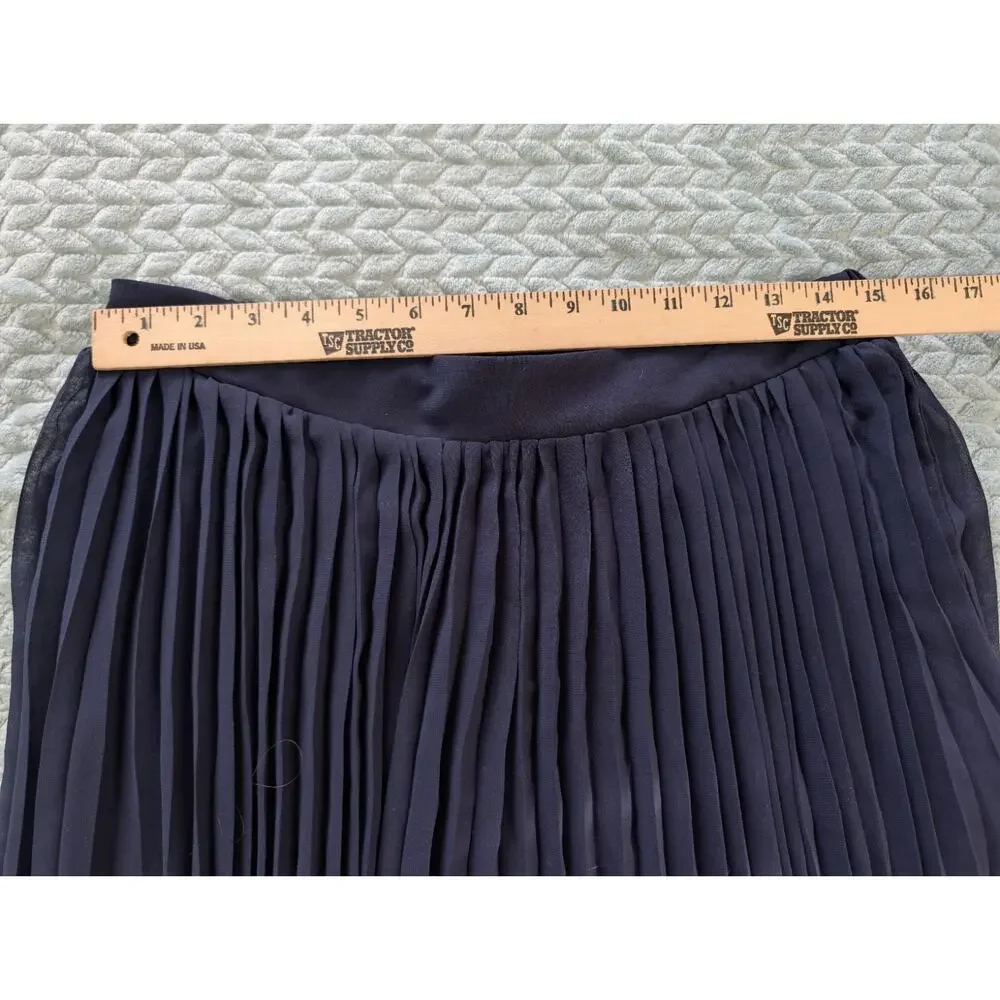 Avon Navy Blue Midi Chiffon Pleated Skirt Modest Cottagecore Medium